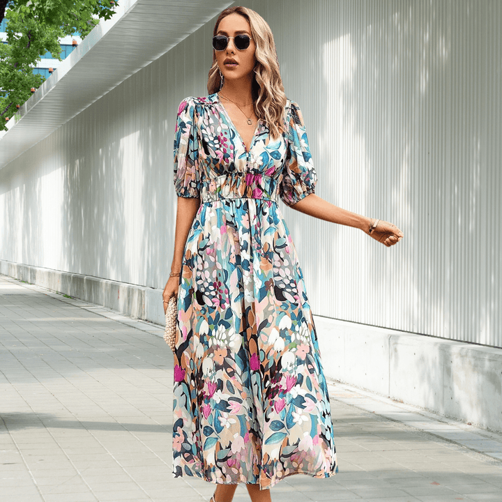 Paradiesvogel | Buntes Kleid mit Puffärmeln