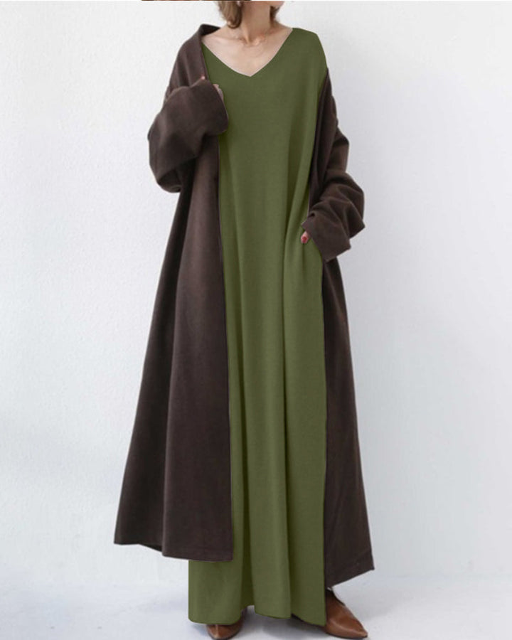 Serenyalang | Modisches Kleid mit Langen Ärmeln und V-Ausschnitt