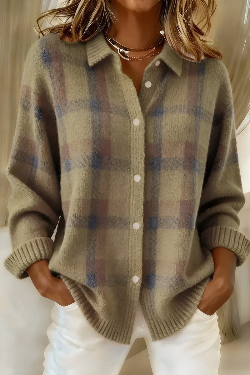 Camille karierte Strickjacke in Braun