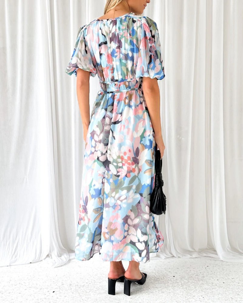 Blütenzier | Elegantes Blumenkleid mit V-Ausschnitt