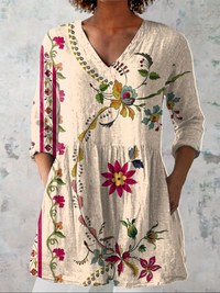Clara™ | Tunika-Bluse mit Blütenzweig auf Creme