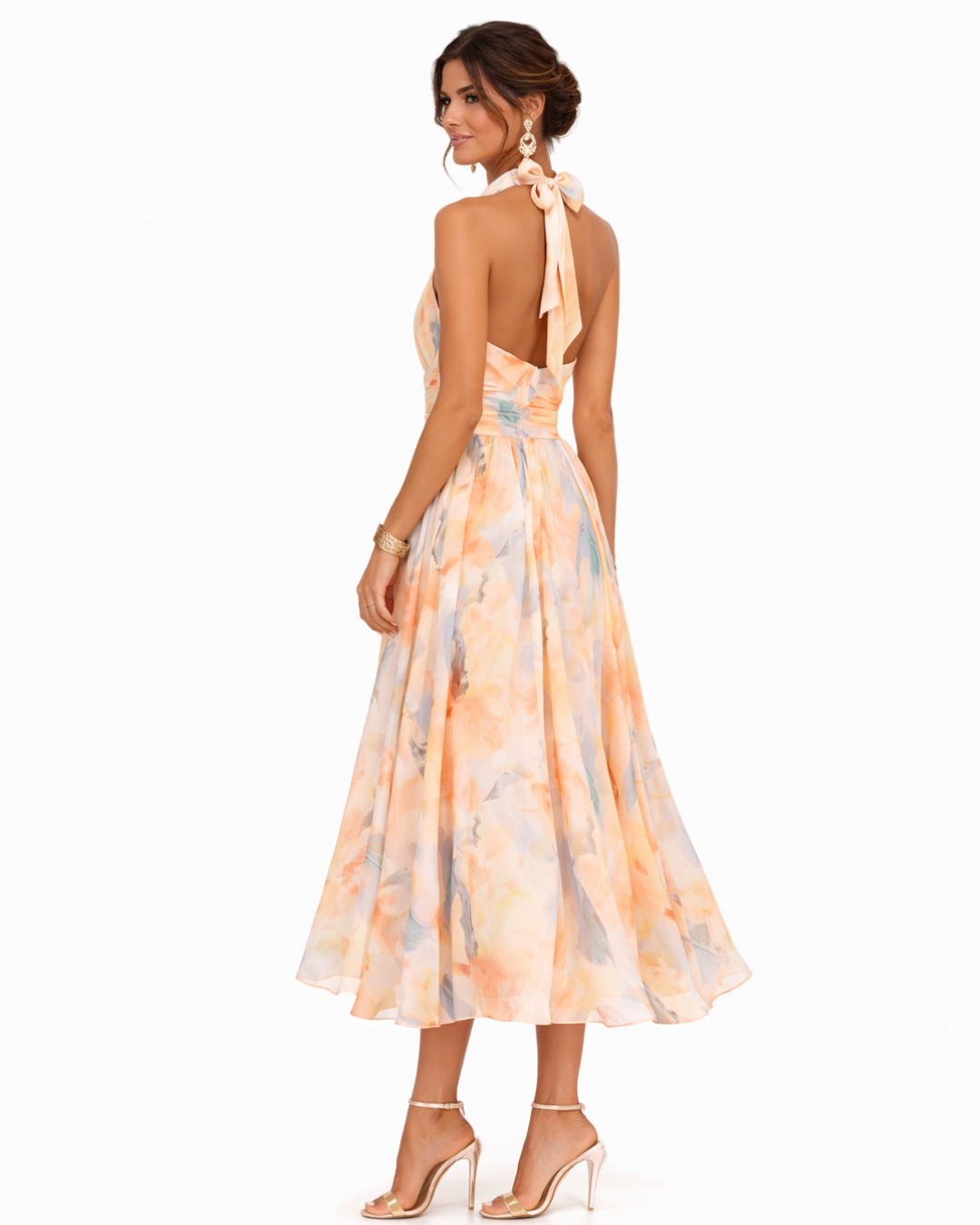Aurora Maxikleid Halter-Ausschnitt Aquarell-Print