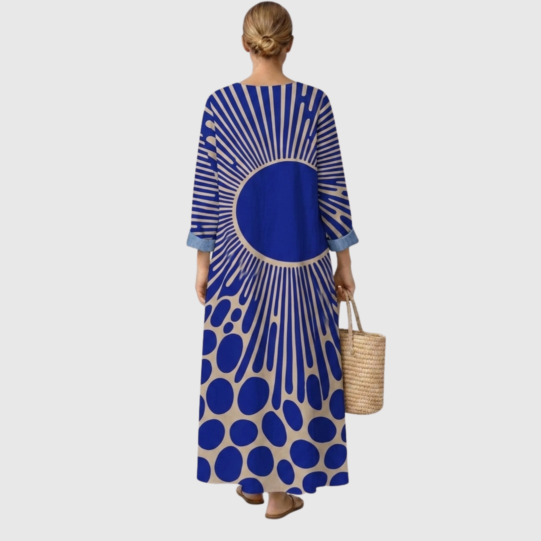 Eva Maxikleid mit grafischem Print – Rückansicht