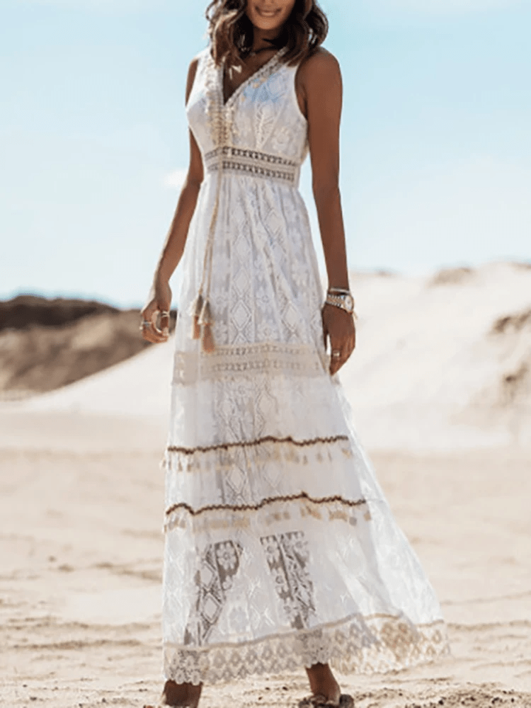 Bohozauber | Boho-Midikleid mit V-Ausschnitt