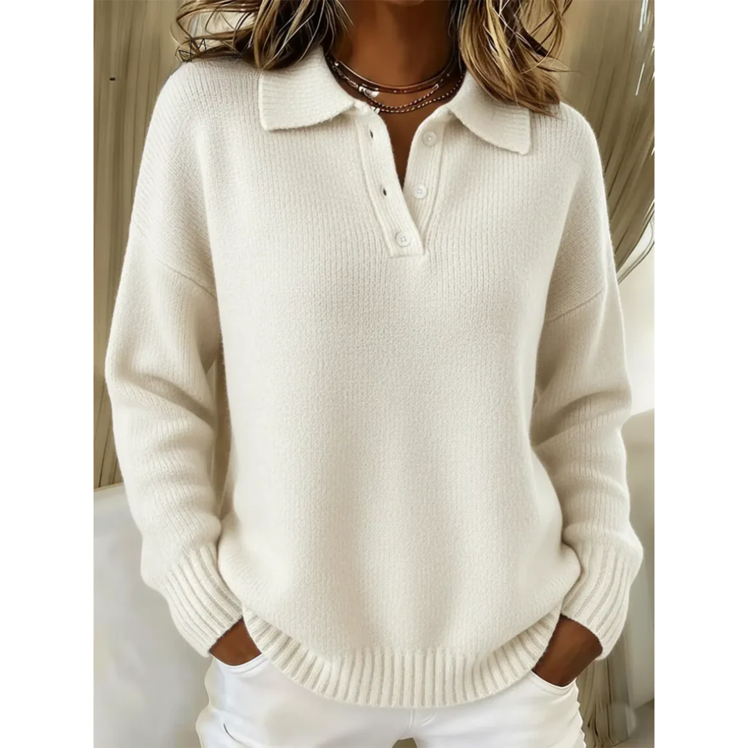 Maren Pullover mit Polokragen in Weiß