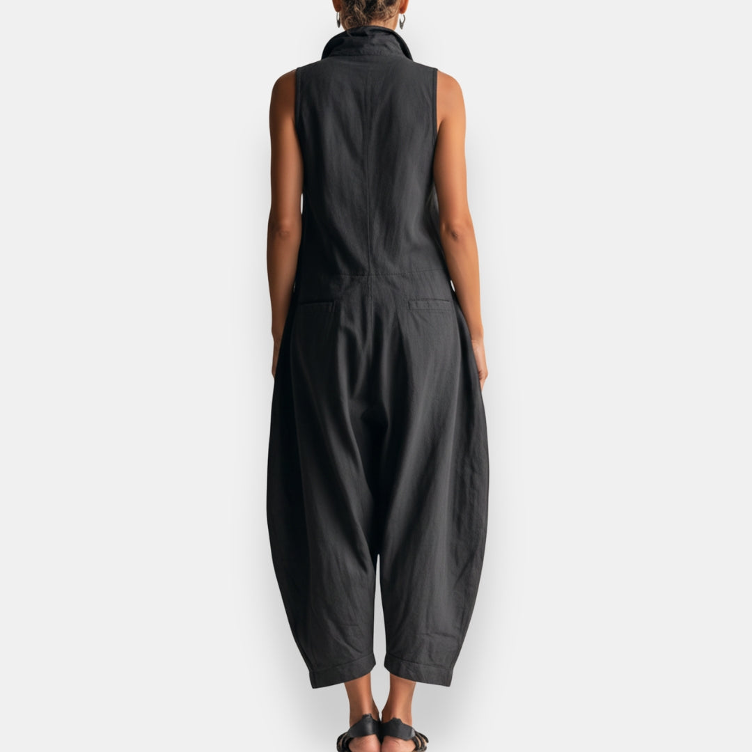 Helen Popeline-Jumpsuit – Detailansicht Hemdkragen