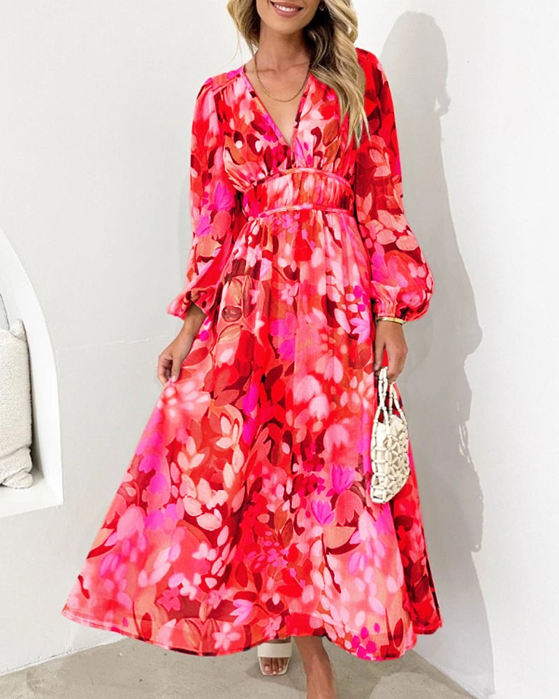 Blütenzier | Elegantes Blumenkleid mit V-Ausschnitt