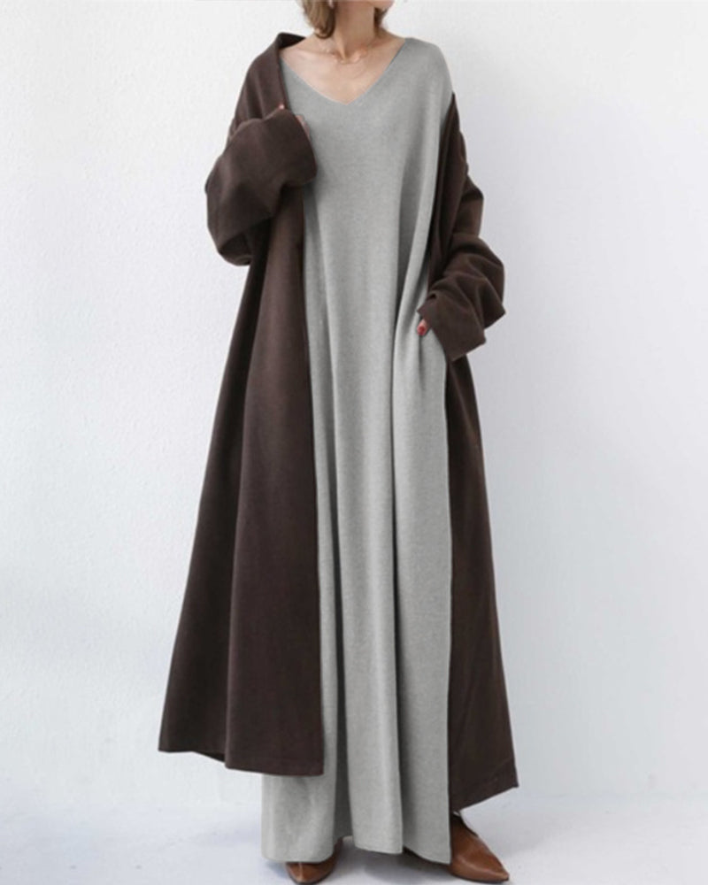 Serenyalang | Modisches Kleid mit Langen Ärmeln und V-Ausschnitt