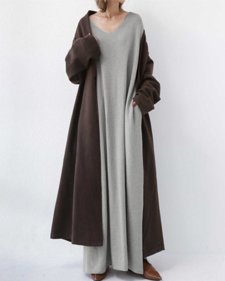 Serenyalang | Modisches Kleid mit Langen Ärmeln und V-Ausschnitt