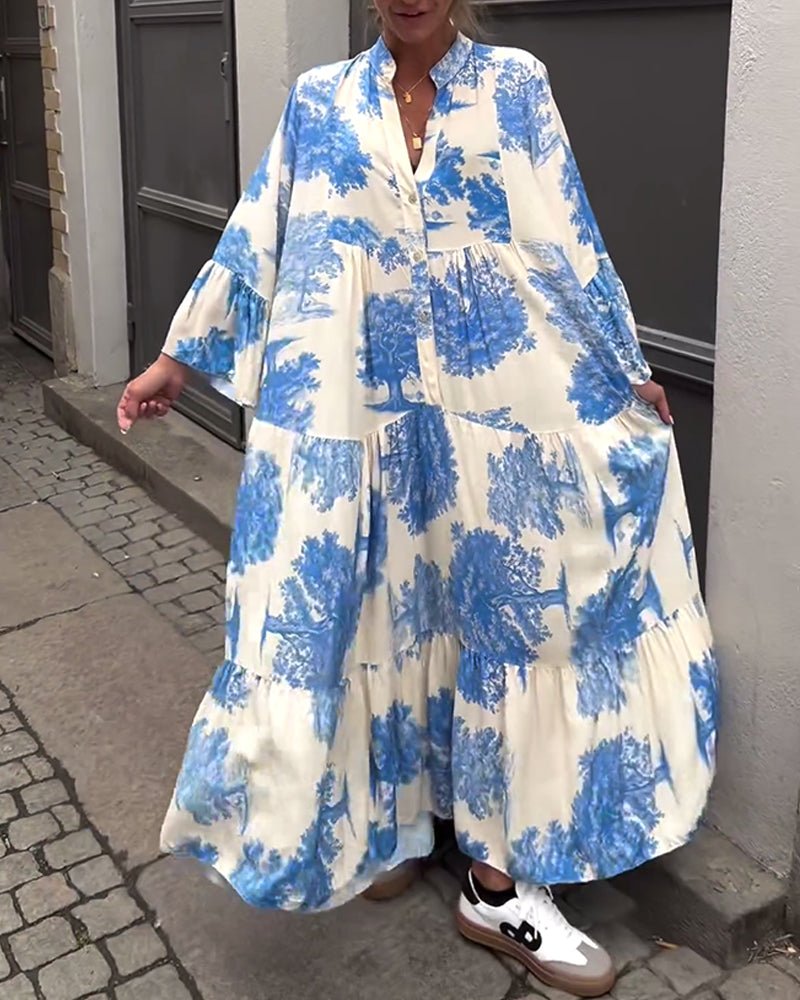 Vintageflair | Elegantes Fließkleid mit Trompetenärmeln