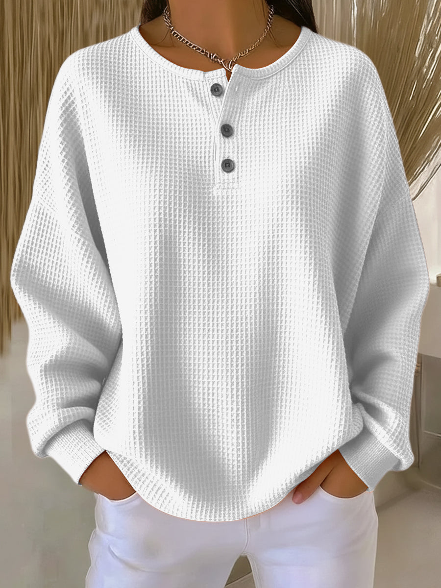 Mirabel Sweatshirt mit Henley-Ausschnitt in Weiß