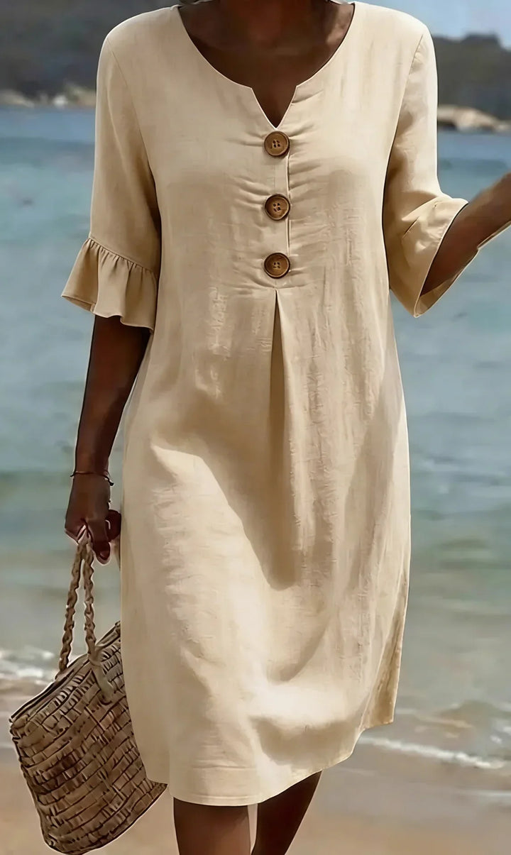 Vanesa Puffärmel-Kleid Beige