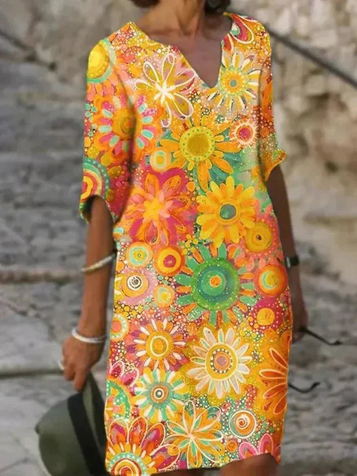 Farbenfroh | Buntes Blumen-Midikleid