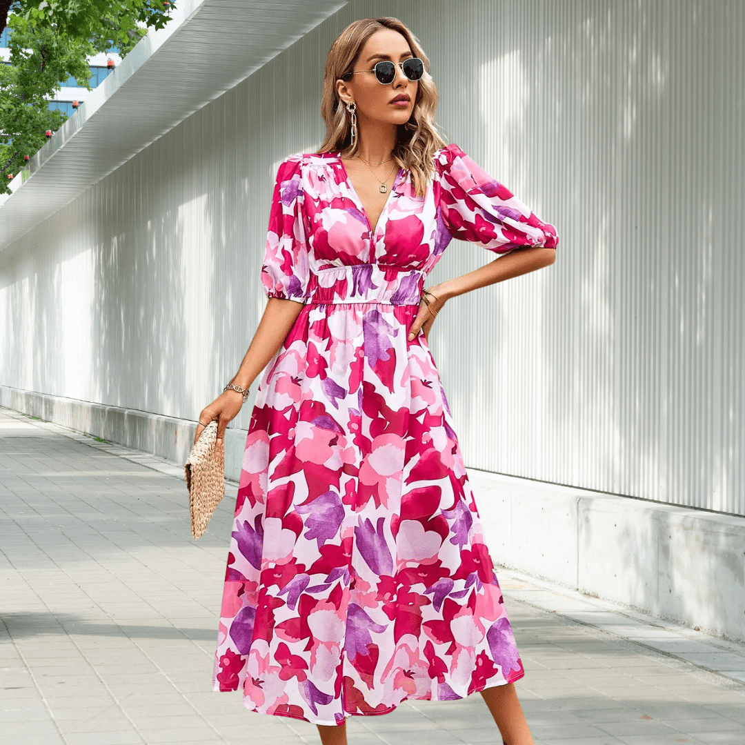 Paradiesvogel | Buntes Kleid mit Puffärmeln