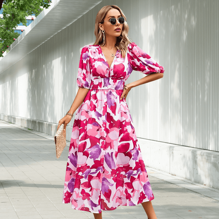 Paradiesvogel | Buntes Kleid mit Puffärmeln