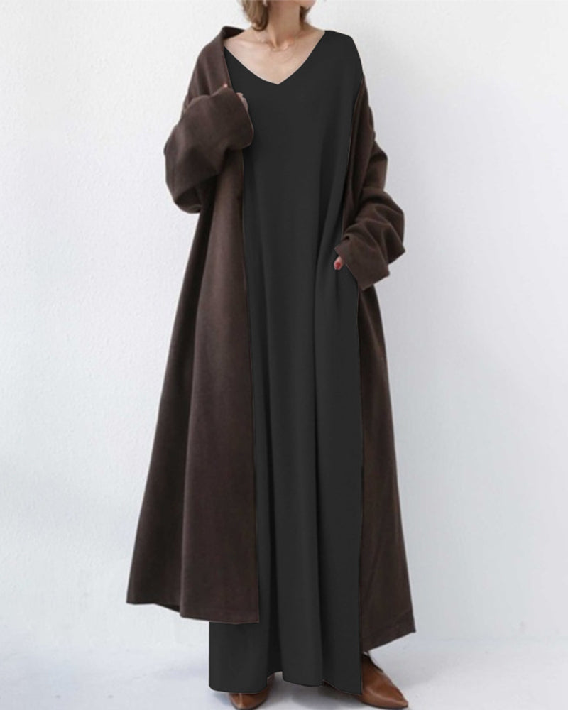 Serenyalang | Modisches Kleid mit Langen Ärmeln und V-Ausschnitt