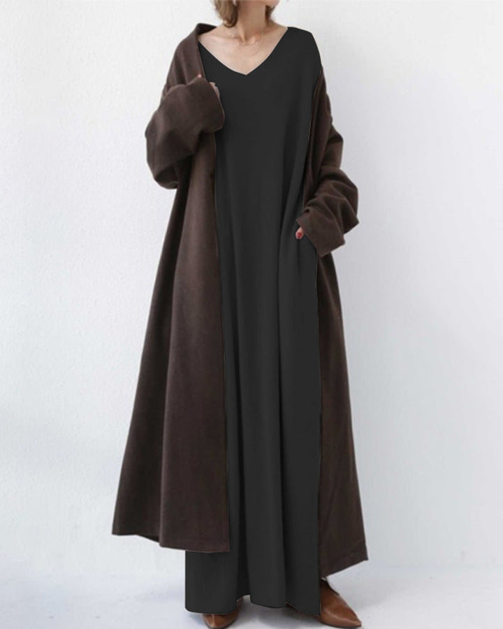 Serenyalang | Modisches Kleid mit Langen Ärmeln und V-Ausschnitt