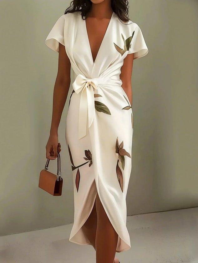 Harper Wickelkleid mit Botanik-Print in Weiß