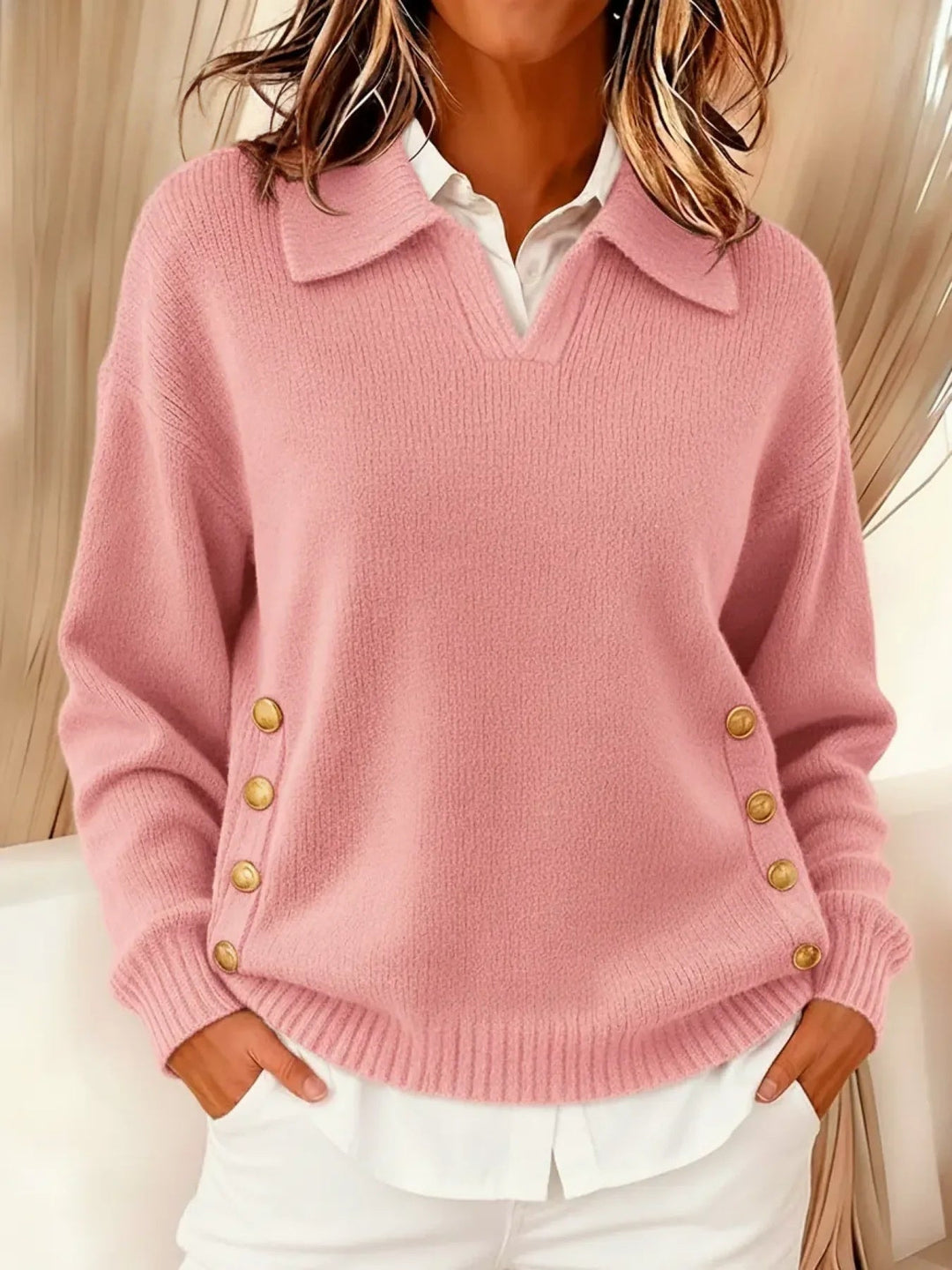 Vynette Pullover mit V-Ausschnitt in Rosa