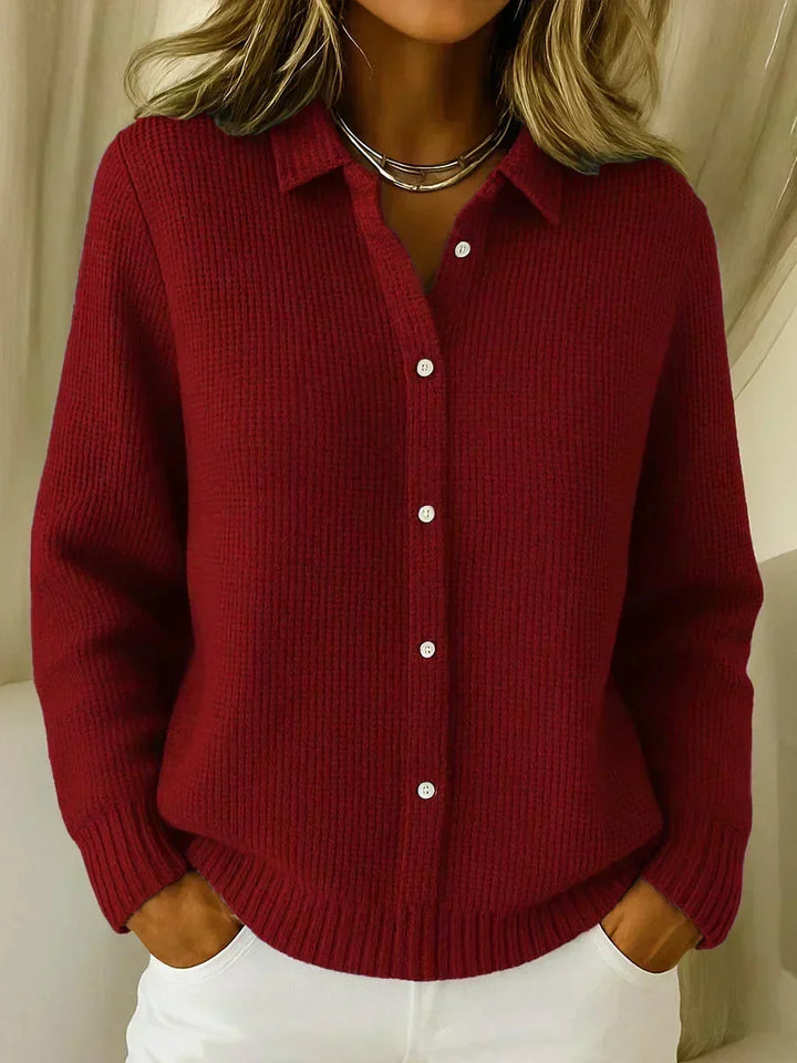 Coralie Strickjacke mit Waffelstruktur in Bordeaux