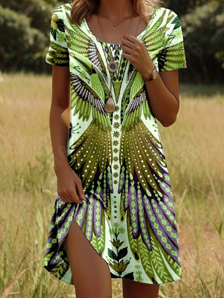 Islaprint | Kleid mit Indisch-inspiriertem Print und Rundhalsausschnitt