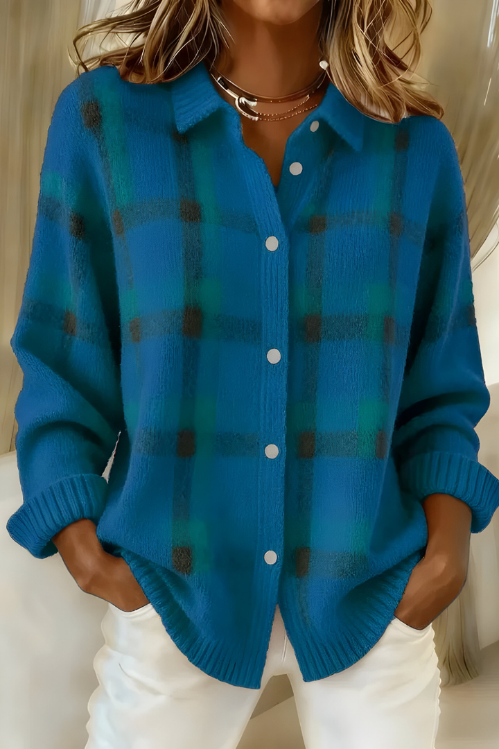 Camille karierte Strickjacke in Blau