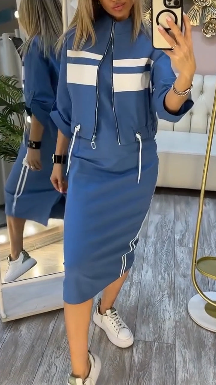 Feyraset | Lässiges und Stilvolles Set mit Rundhalsausschnitt-Kleid und Jacke für Damen