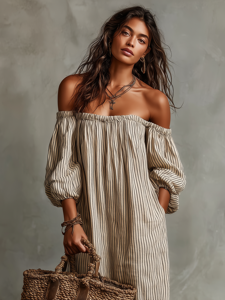 Carmen Off-Shoulder Maxikleid Gestreift