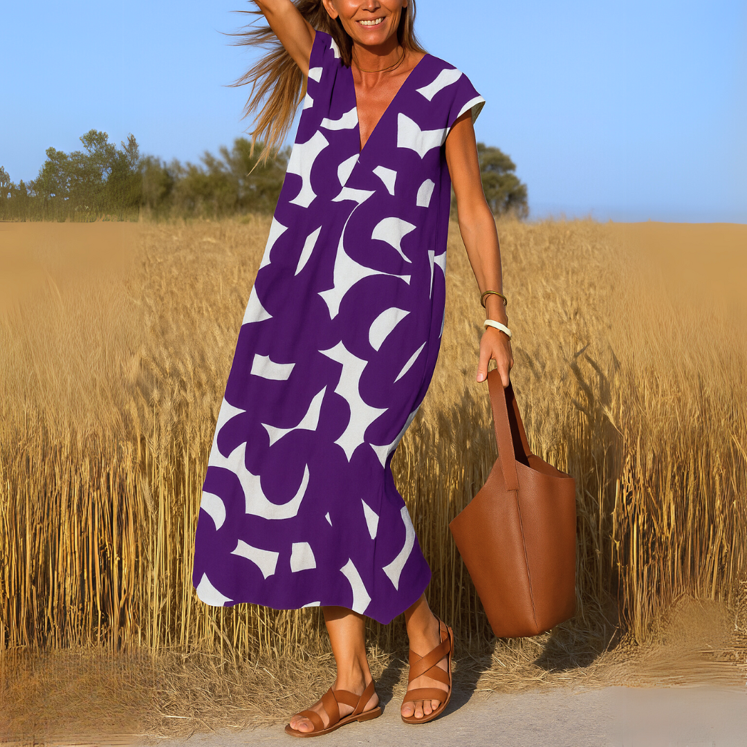 Azuraibiza | Ibiza Style Bequemes und Fließendes Kleid mit V-Ausschnitt