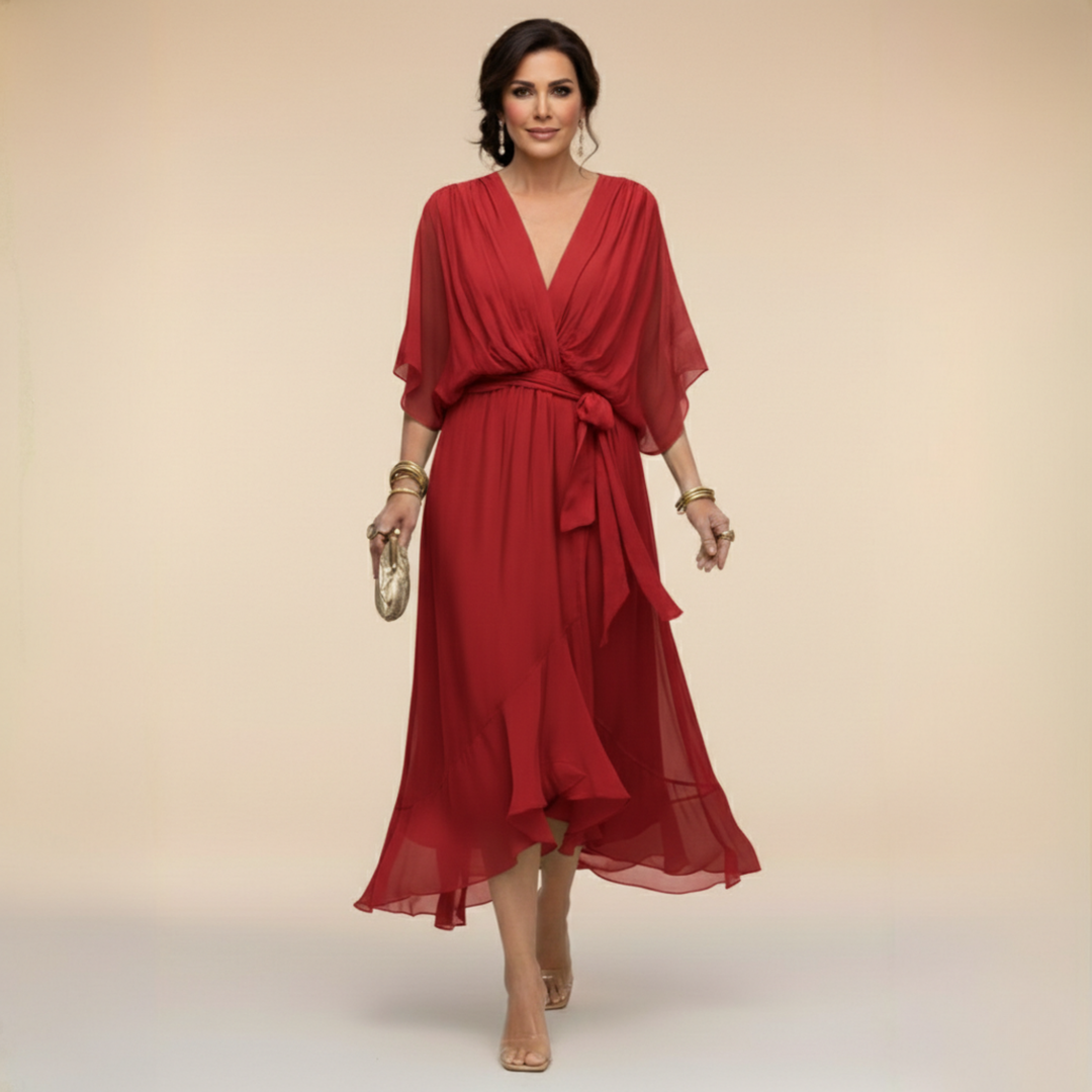 Velora | Luftiges Midikleid mit V-Ausschnitt