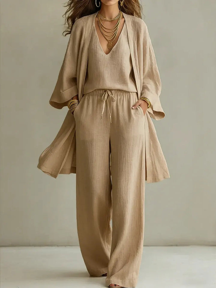 Isabelle 3-teiliges Leinen-Set in Khaki