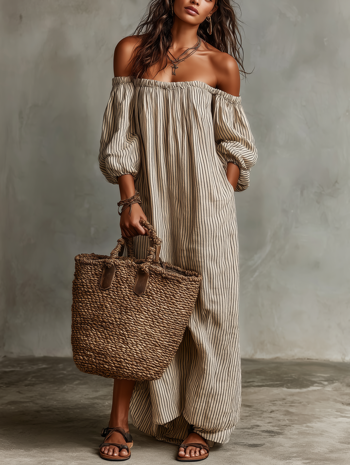 Carmen Off-Shoulder Maxikleid Gestreift