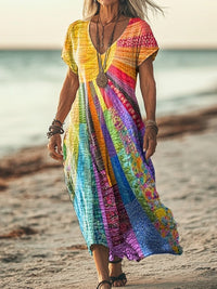 Nerystreifen | Kleid mit Farbstreifen und V-Ausschnitt
