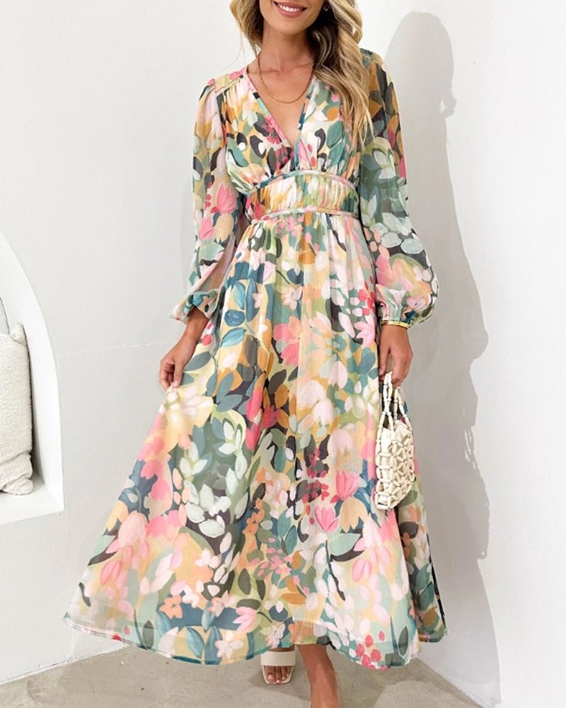 Blütenzier | Elegantes Blumenkleid mit V-Ausschnitt