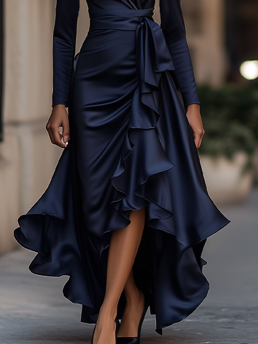 Palma Satin-Maxikleid – V-Ausschnitt