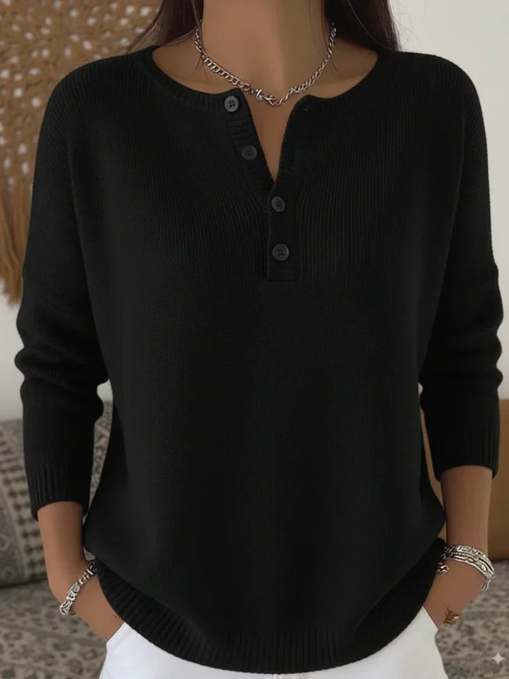 Helena Strickpullover mit Henley-Ausschnitt in Schwarz