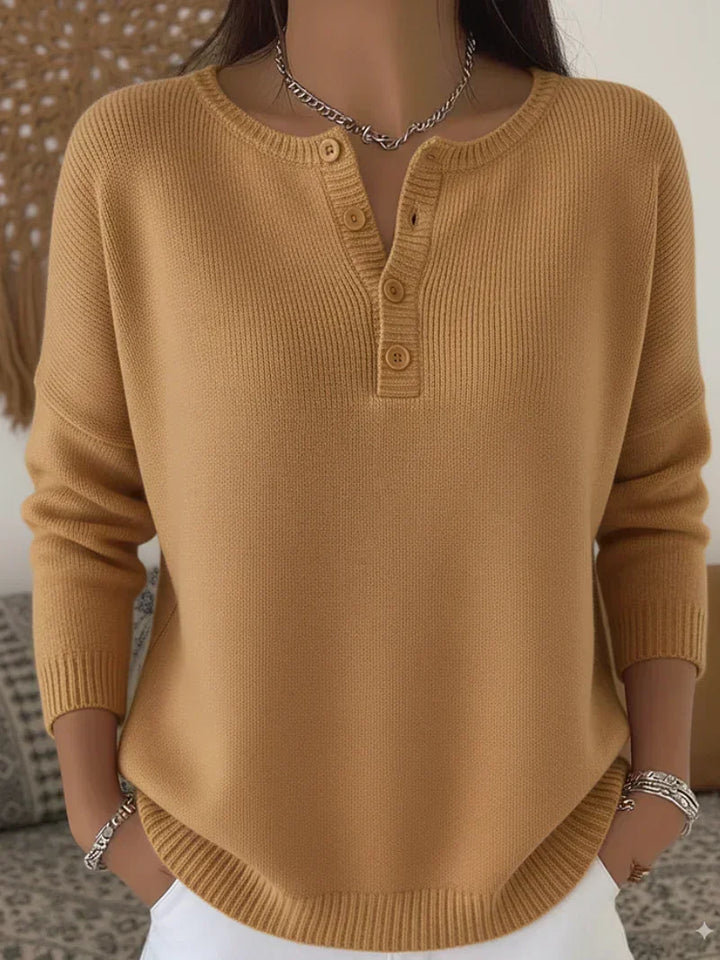 Helena Strickpullover mit Henley-Ausschnitt in Kamel