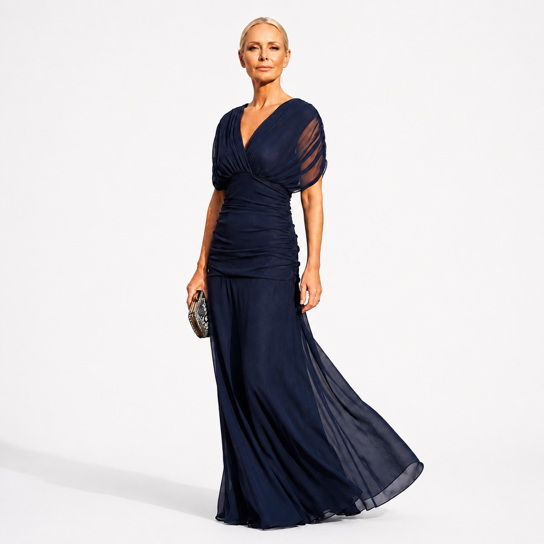 Avery Plisseekleid in Dunkelblau – Detailansicht