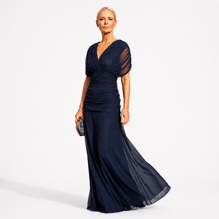 Avery Plisseekleid in Dunkelblau – Detailansicht