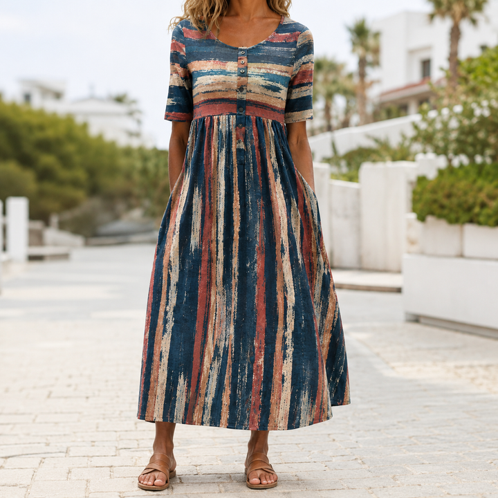 Holly gestreiftes Midikleid – Detailansicht