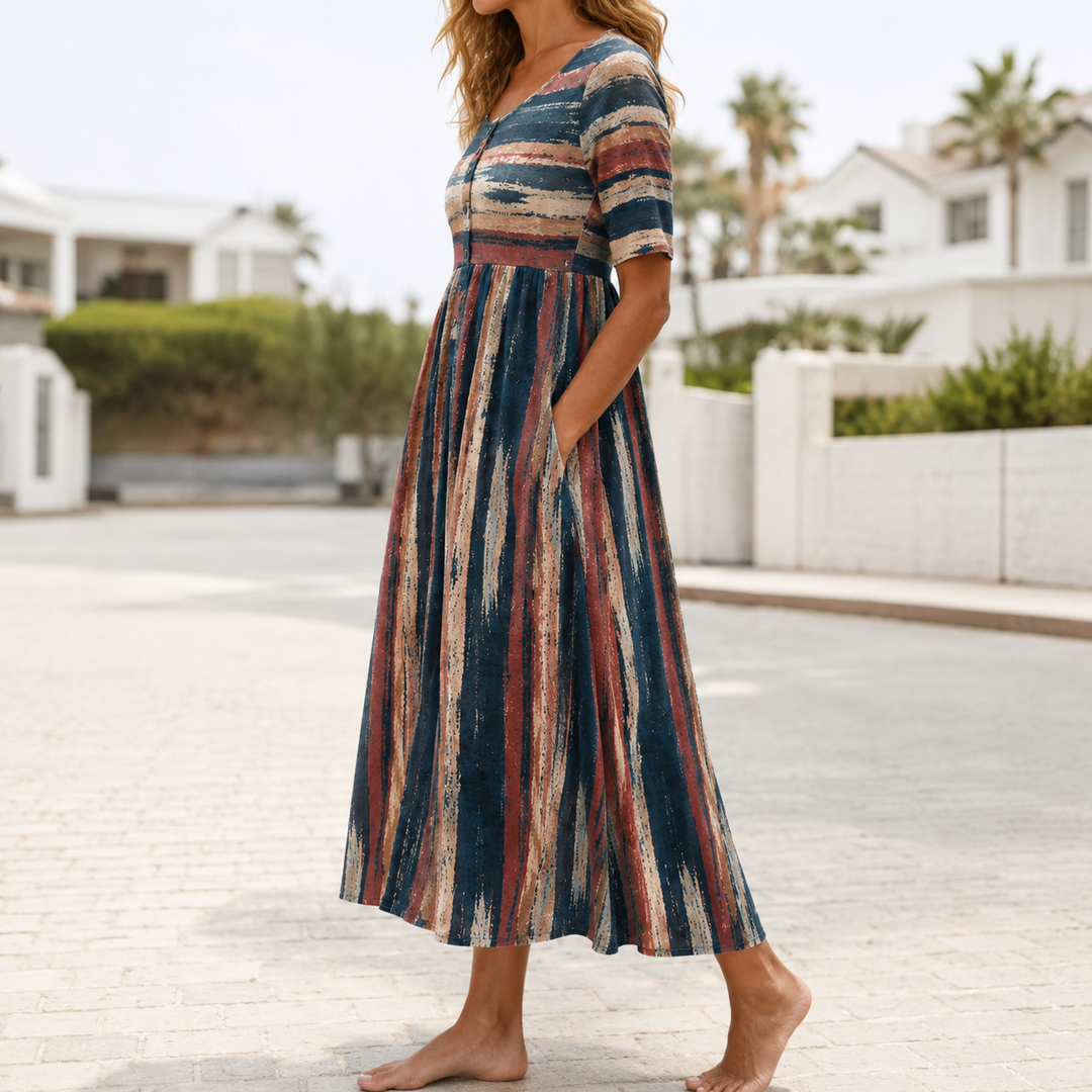 Holly gestreiftes Midikleid – Seitenansicht