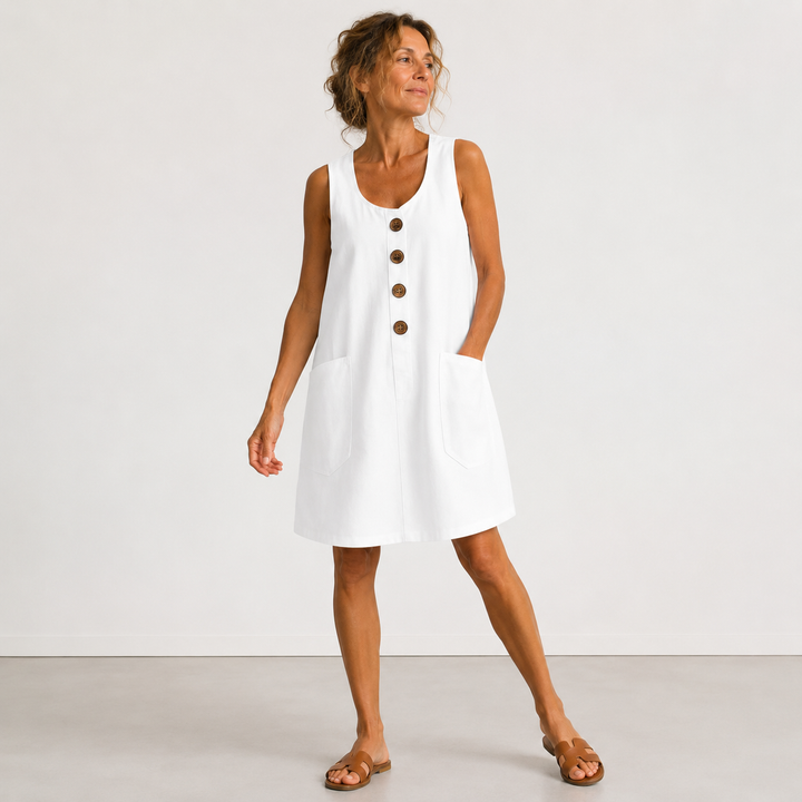 Emilia Ärmelloses Leinenkleid in Weiß