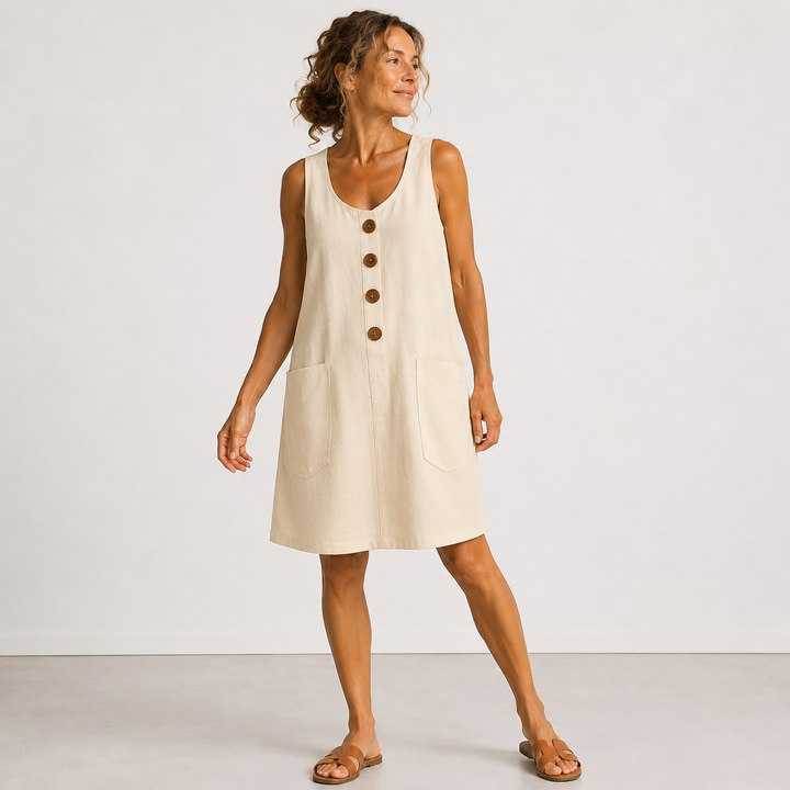 Emilia Ärmelloses Leinenkleid in Beige