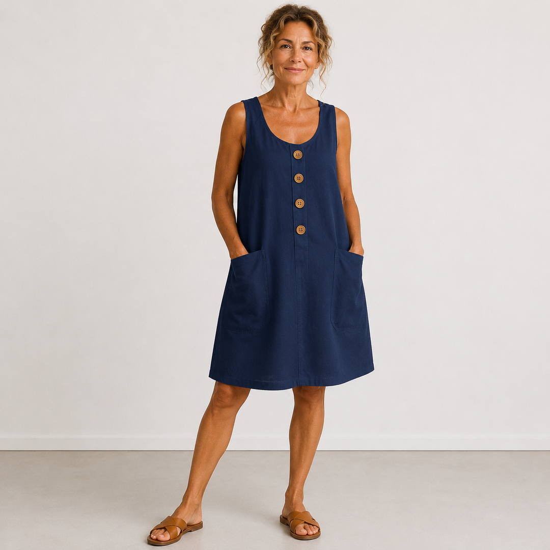 Emilia Ärmelloses Leinenkleid in Blau