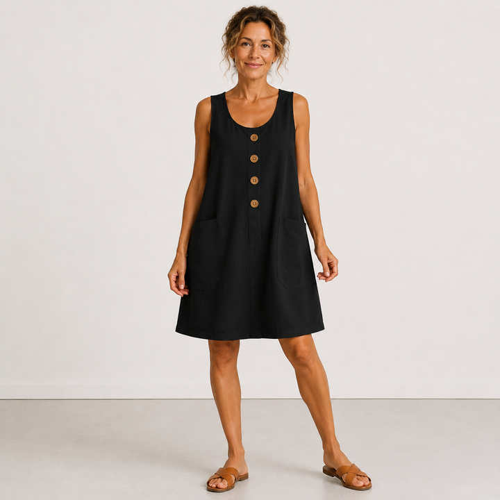 Emilia Ärmelloses Leinenkleid in Schwarz