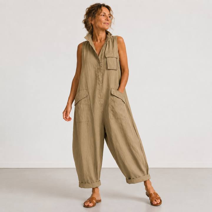 Helen Ärmelloser Popeline-Jumpsuit in Khaki