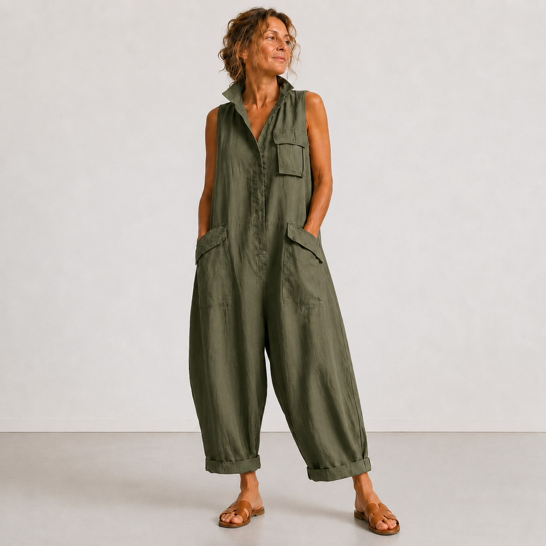 Helen Ärmelloser Popeline-Jumpsuit in Grün
