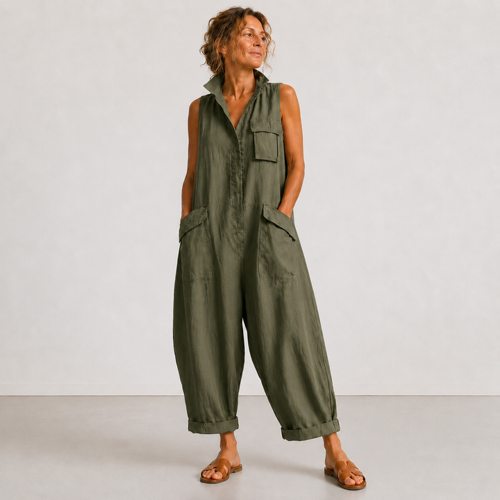 Helen Ärmelloser Popeline-Jumpsuit in Grün