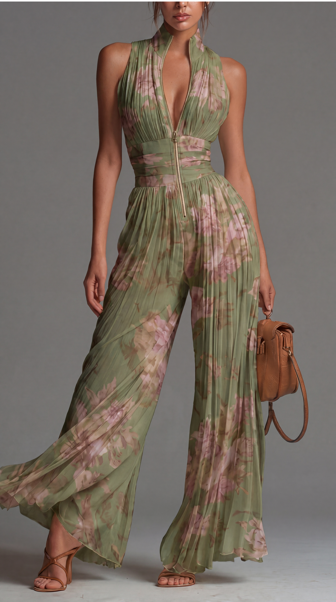 Julia Jumpsuit mit Blumenprint in Beige – Ansicht 2