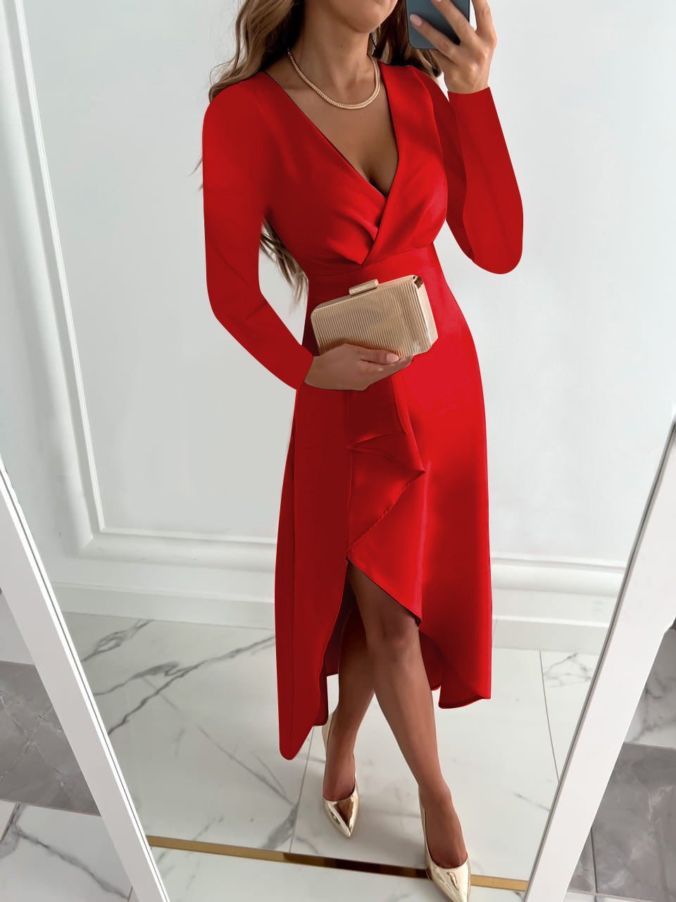Jureyschlitz | Elegantes Midikleid mit V-Ausschnitt und Schlitzdesign